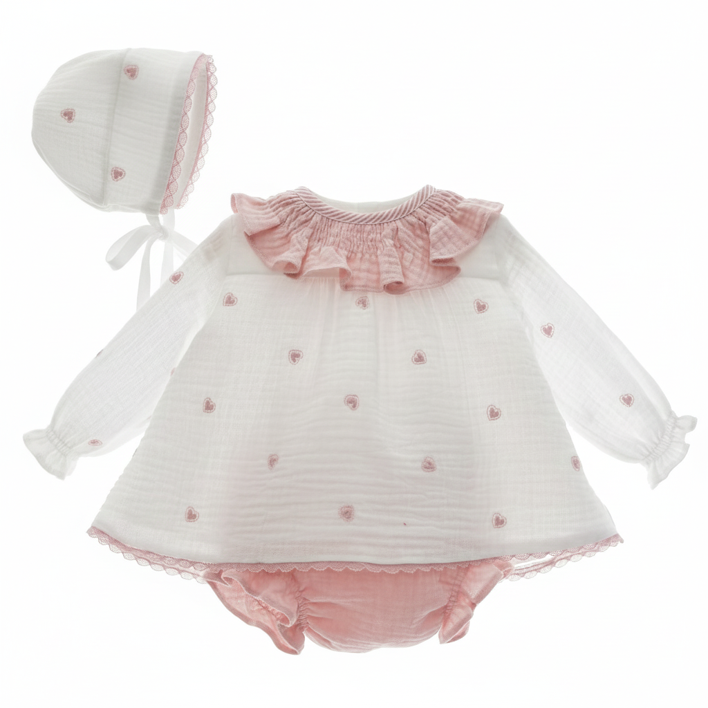 BABY DRESS AND DIAPER COVER WITH HOOD REF. 1048INV-25 "ALGODÓN"