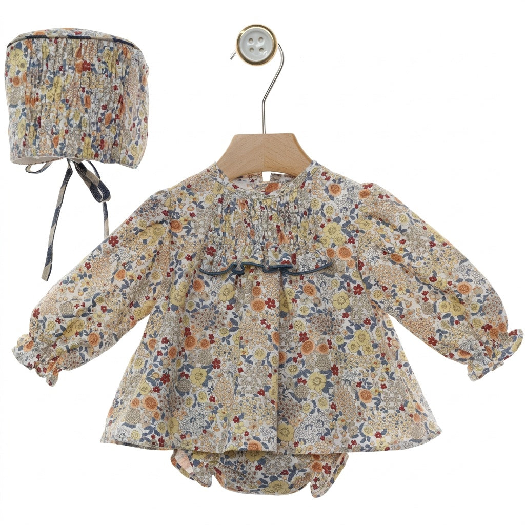 BABY DRESS AND DIAPER COVER WITH HOOD REF. 1043INV-26 "CAMELIA"