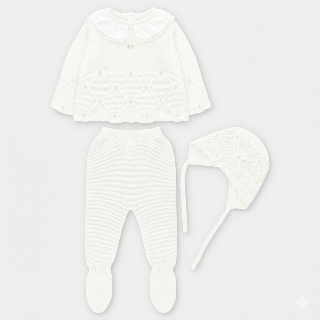 SET SWEATER LEGGINS & BONNET KNIT GIRL YORK004-11280