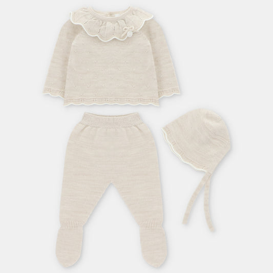 SET SWEATER LEGGINS & BONNET KNIT GIRL LIVERPOOL004-11275