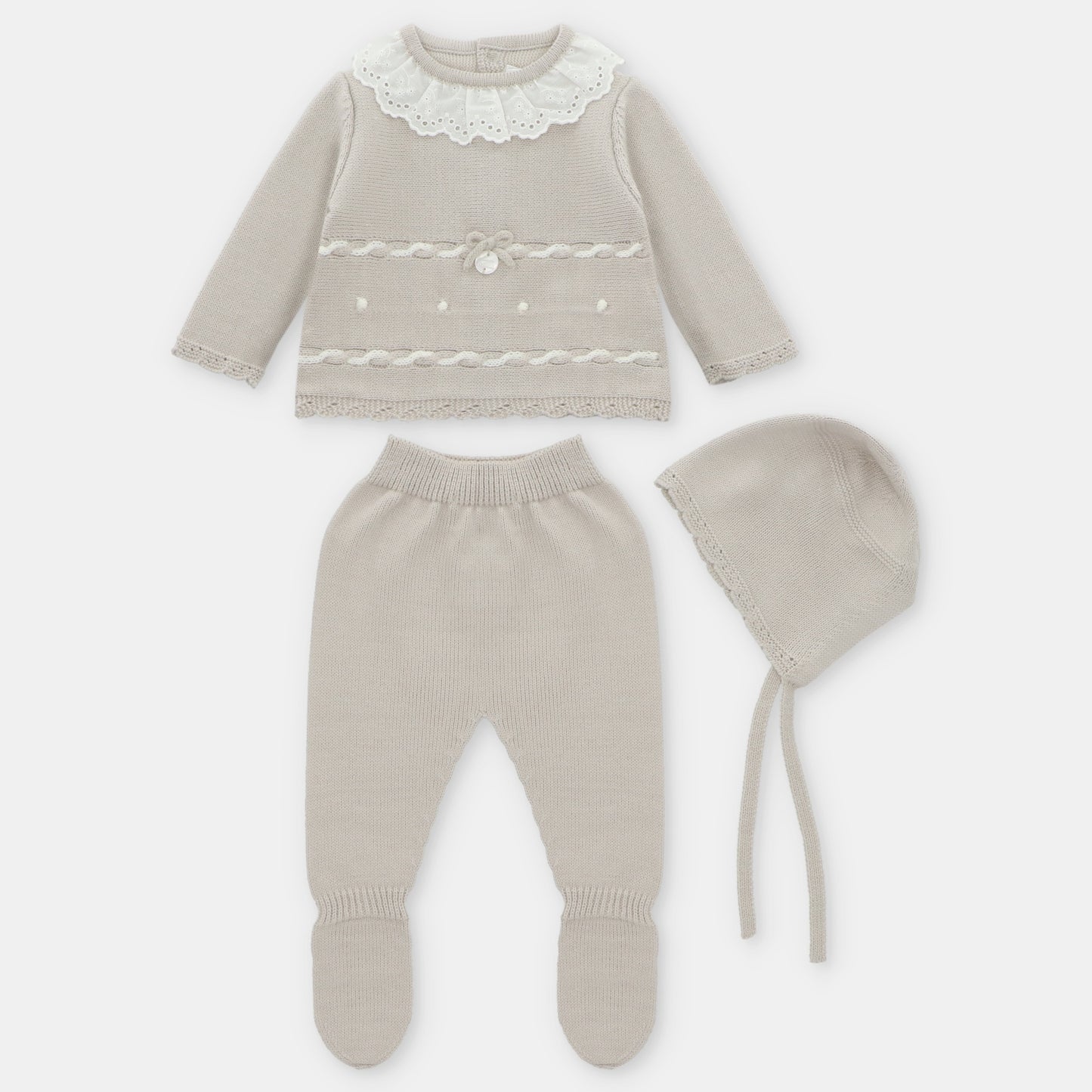 SET SWEATER LEGGINS & BONNET KNIT GIRL NEWPORT004-11285