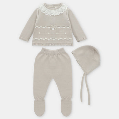 SET SWEATER LEGGINS & BONNET KNIT GIRL NEWPORT004-11285