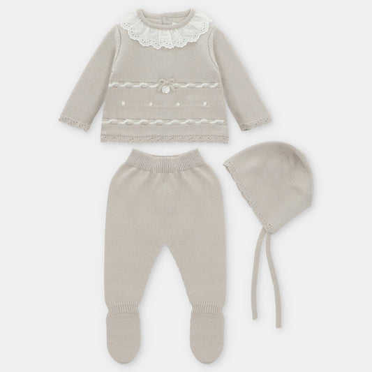 SET SWEATER LEGGINS & BONNET KNIT GIRL NEWPORT004-11285