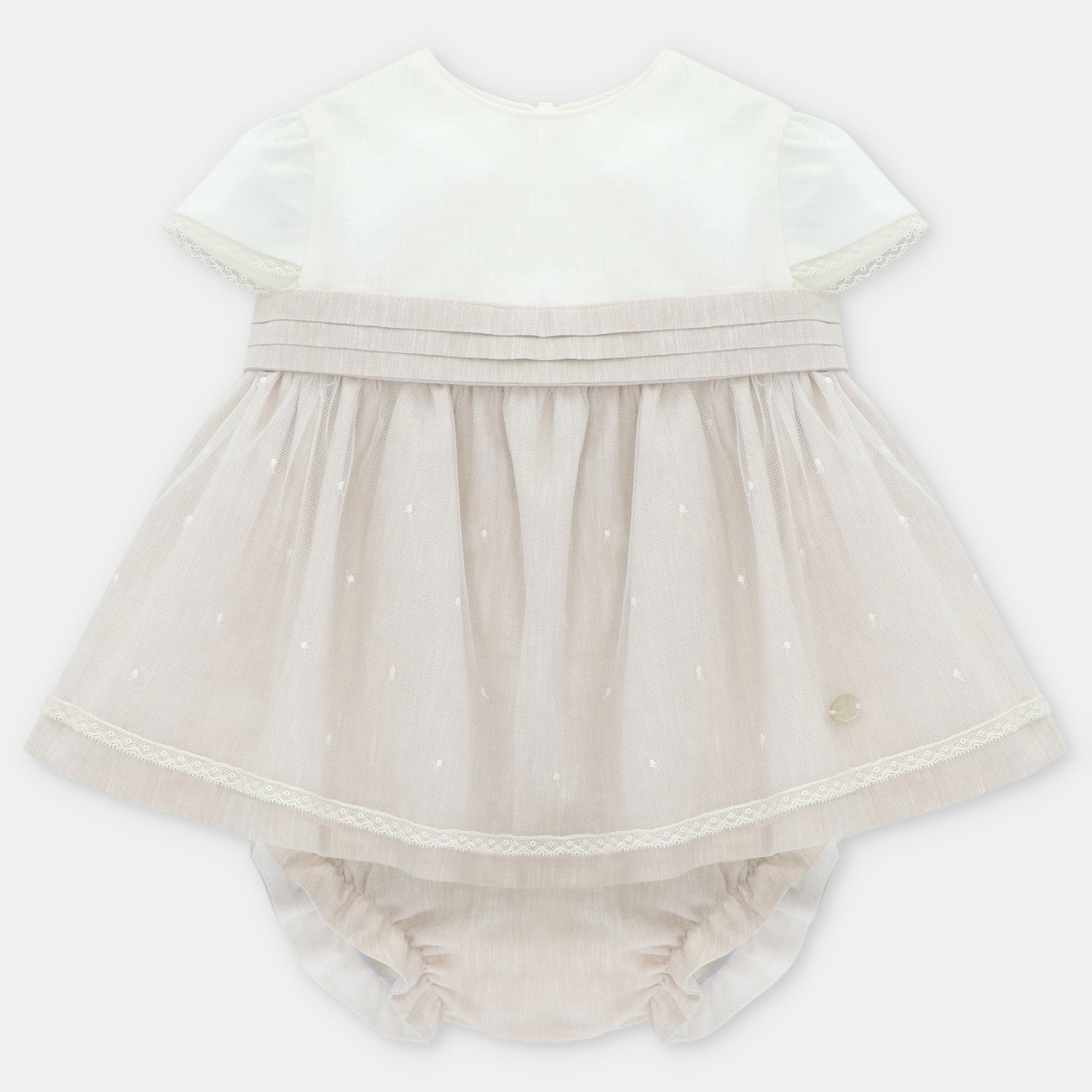 SET DRESS & NAPPY COVER LINEN WOVEN GIRL QUEBEC046-21301