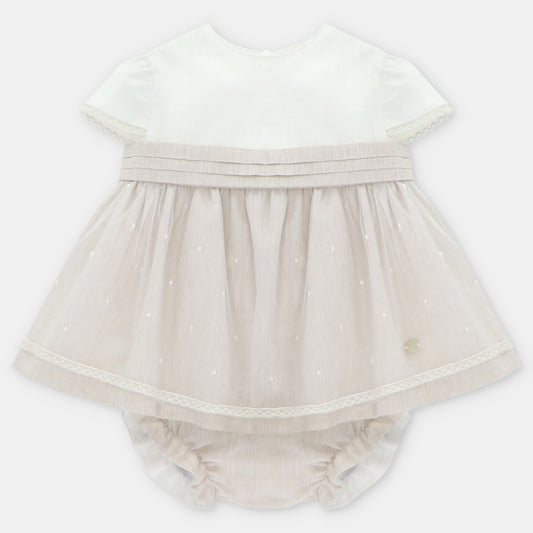 SET DRESS & NAPPY COVER LINEN WOVEN GIRL QUEBEC046-21301