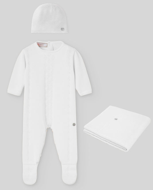 SET KNIT NEWBORN ROMPER  005-123191+ HAT 040-120513+BLANKET 031-92513K "REGALO"