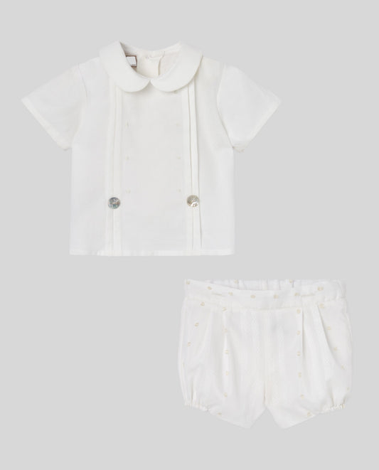 SET NEWBORN WOVEN BLOUSE 006-153247+ SHORTS 007-153248 "PAZ V26"