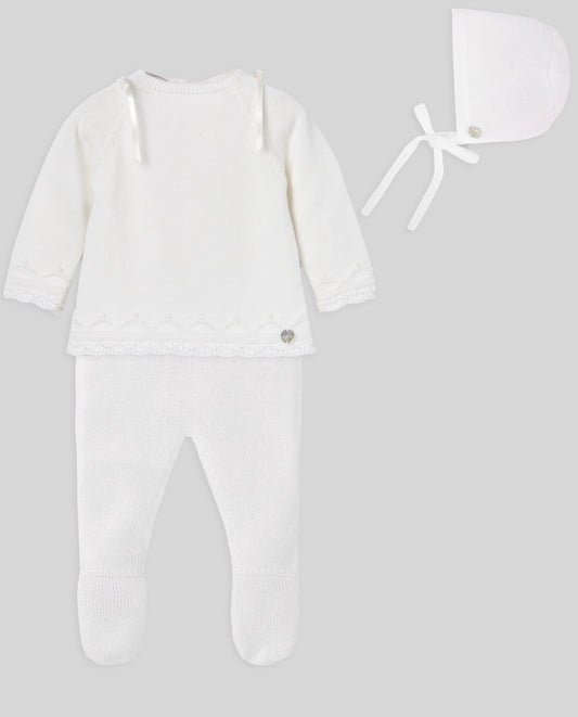 SET KNIT NEWBORN SWEATER  003-123188+ LEGGINS 016-32574+BONNET 011-82351K