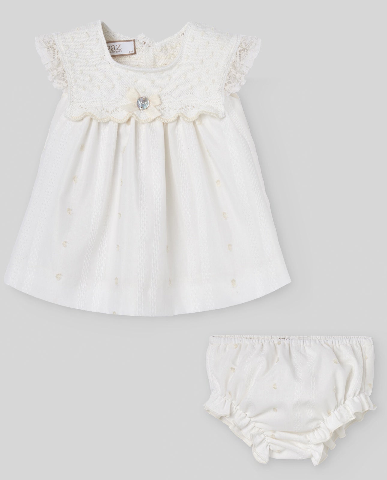 SET KNIT NEWBORN SHORT DRESS 027-123238+KNICKERS  017-153239 "PAZ V26"