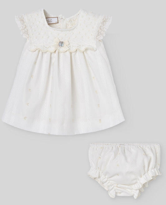 SET KNIT NEWBORN SHORT DRESS 027-123238+KNICKERS  017-153239 "PAZ V26"