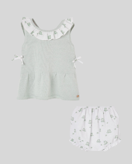 SET KNIT NEWBORN SHORT DRESS 027-123574+KNICKERS 017-153575 "NORAY"