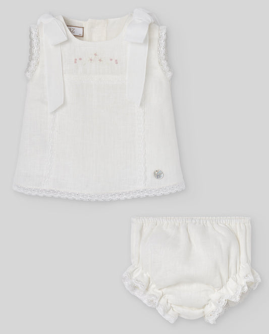 SET WOVEN NEWBORN SHORT DRESS 027-153259+KNICKERS 017-153260 "ALEGRA"