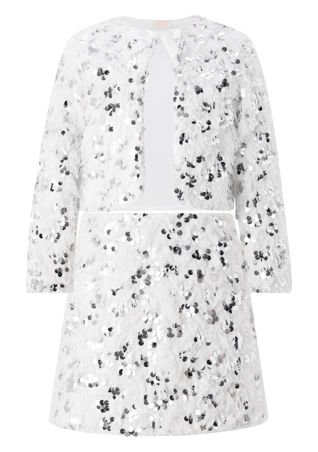 Chrissy Feather Sequin Jacket and skirt