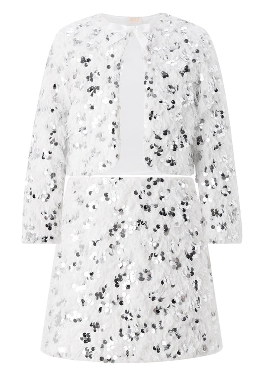 Chrissy Feather Sequin Jacket and skirt