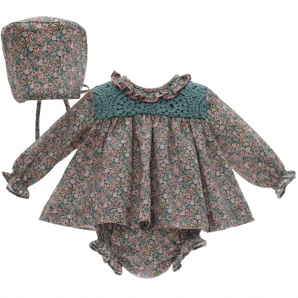 BABY DRESS AND DIAPER COVER WITH HOOD REF. 1047MINV-25 "KELLY"