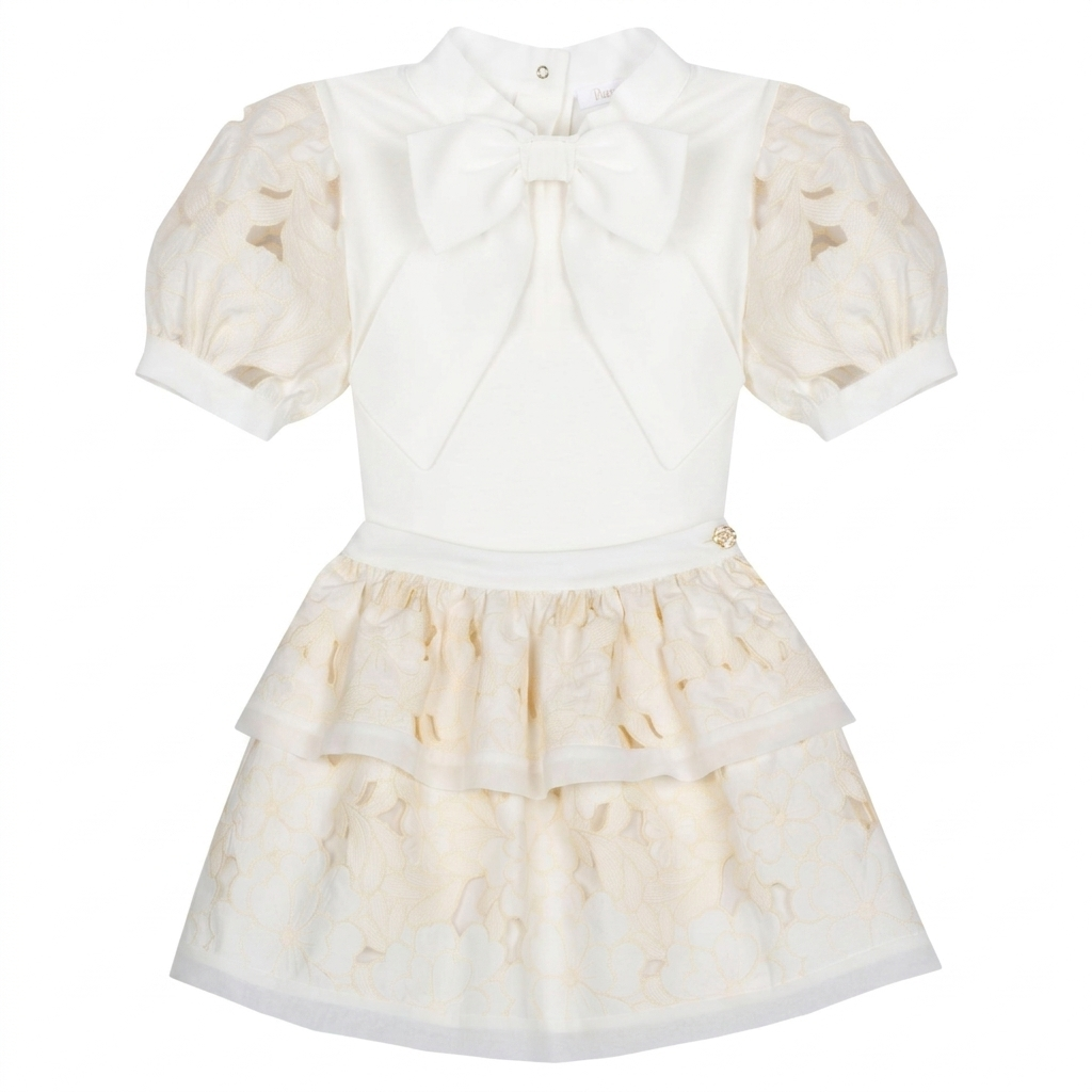 IVORY PETAL GIRL SET BLOUSE AND SKIRT