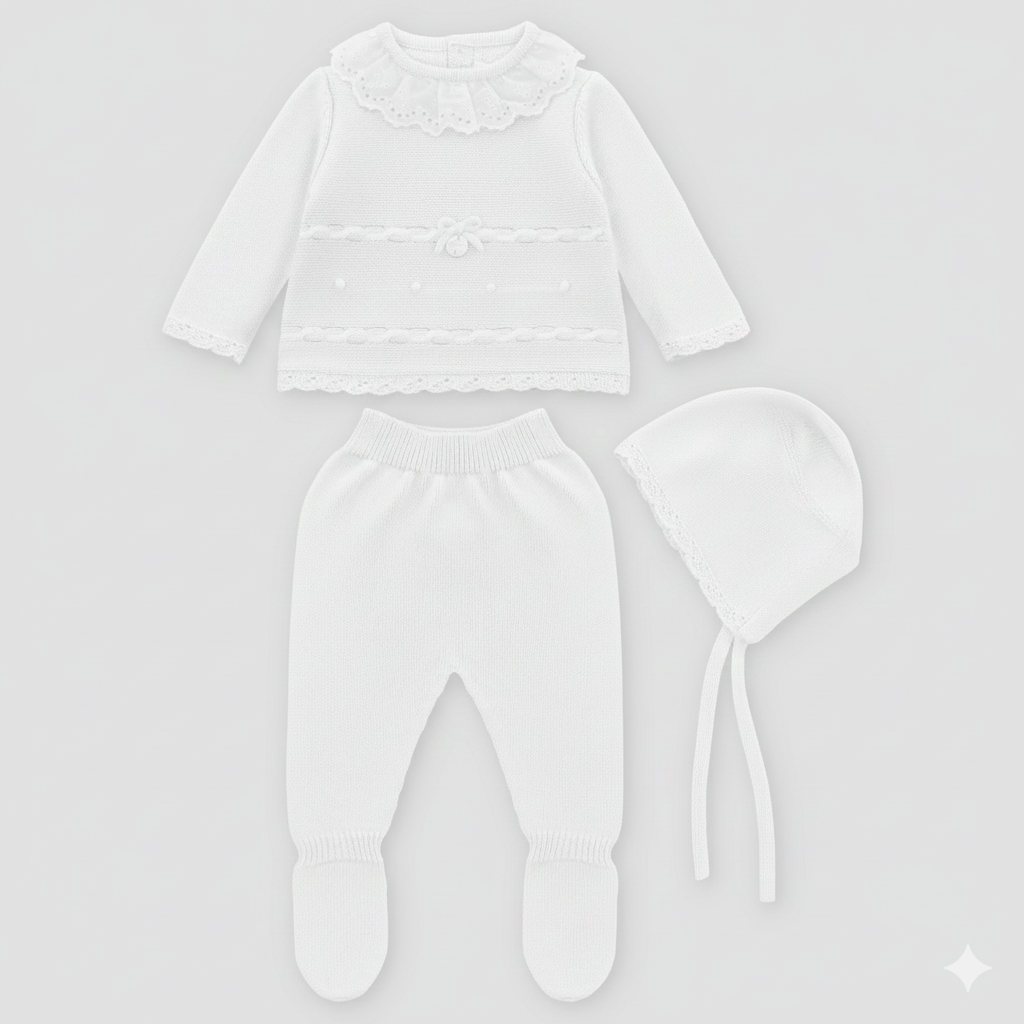 SET SWEATER LEGGINS & BONNET KNIT GIRL NEWPORT004-11285