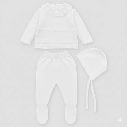 SET SWEATER LEGGINS & BONNET KNIT GIRL NEWPORT004-11285