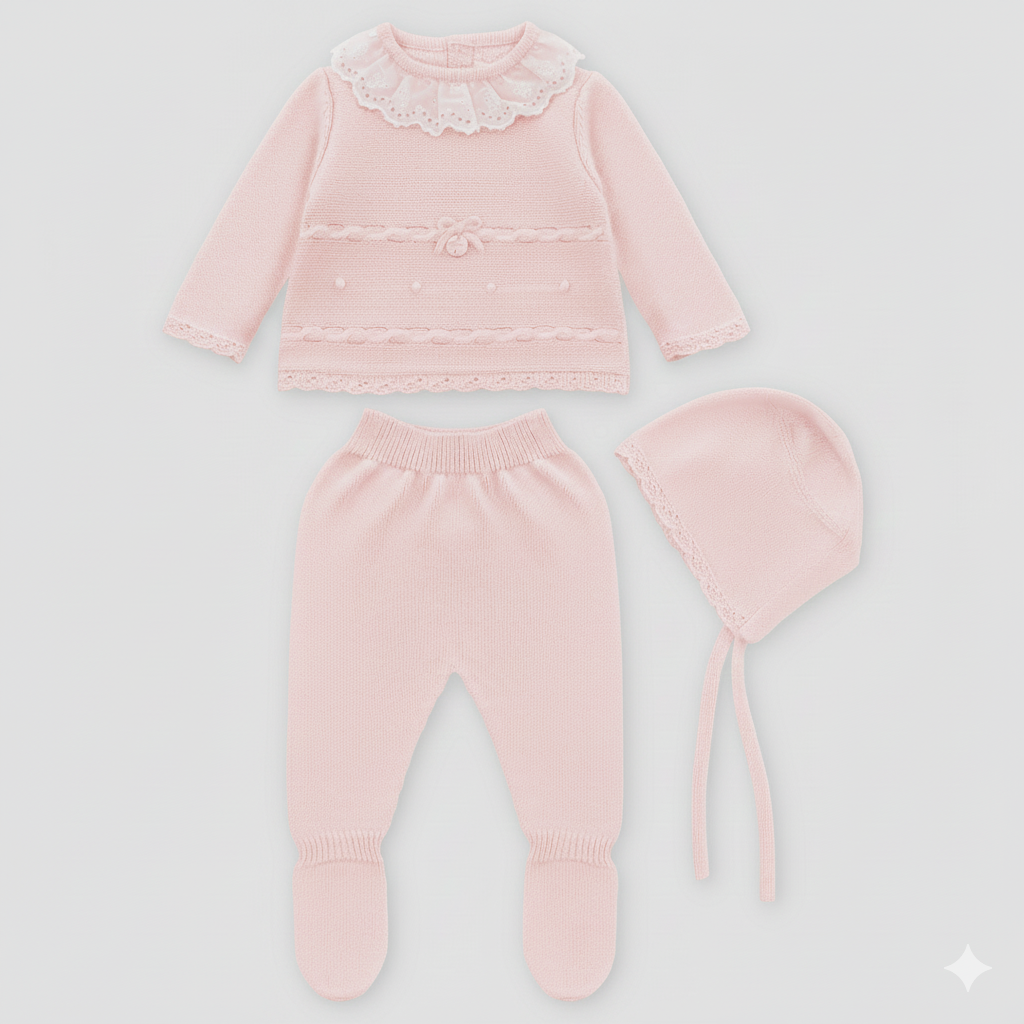 SET SWEATER LEGGINS & BONNET KNIT GIRL NEWPORT004-11285