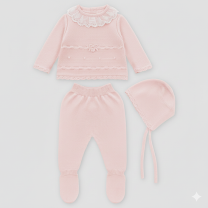 SET SWEATER LEGGINS & BONNET KNIT GIRL NEWPORT004-11285