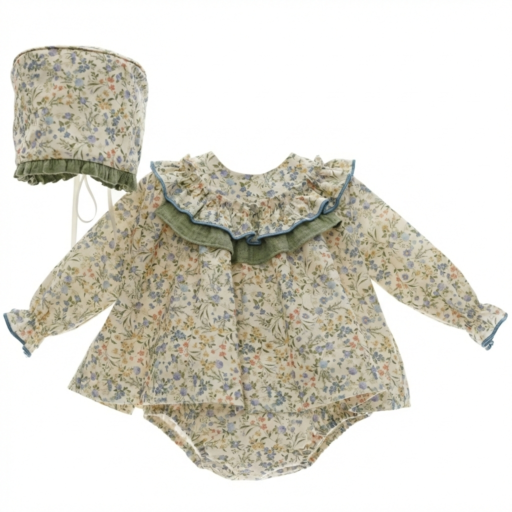 BABY DRESS AND DIAPER COVER WITH HOOD REF. 1042MINV-25 "LAUREN"