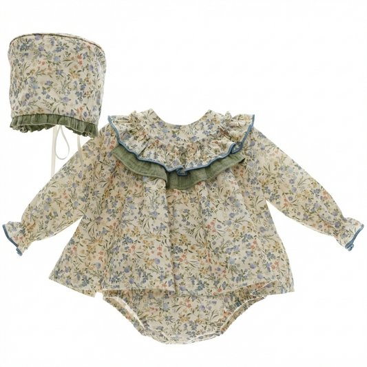 BABY DRESS AND DIAPER COVER WITH HOOD REF. 1042MINV-25 "LAUREN"
