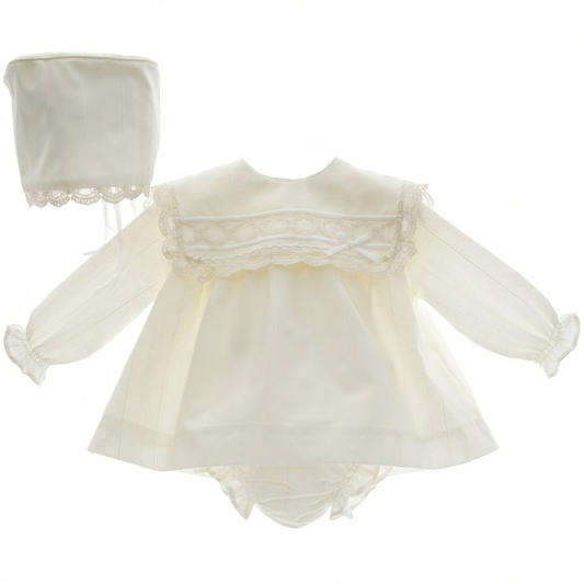 BABY DRESS AND DIAPER COVER WITH HOOD REF. 1048MINV-25 "AUDREY"