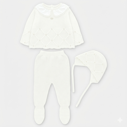 SET SWEATER LEGGINS & BONNET KNIT GIRL YORK004-11280