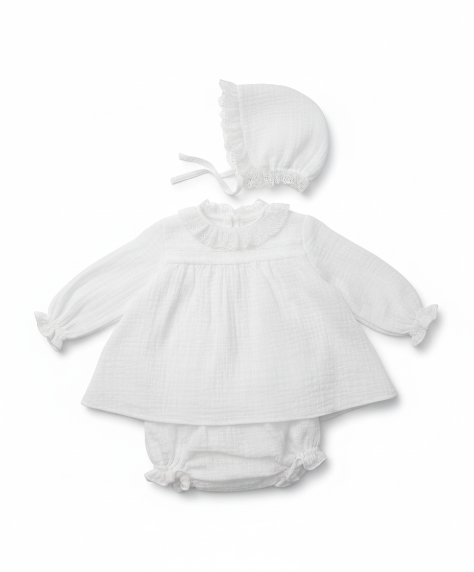 BABY DRESS AND DIAPER COVER WITH HOOD REF. 1042INV-25 "DAMASCO"