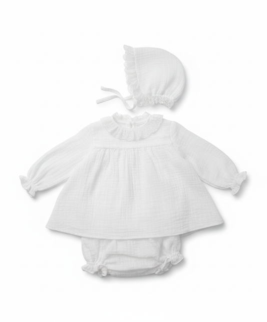 BABY DRESS AND DIAPER COVER WITH HOOD REF. 1042INV-25 "DAMASCO"