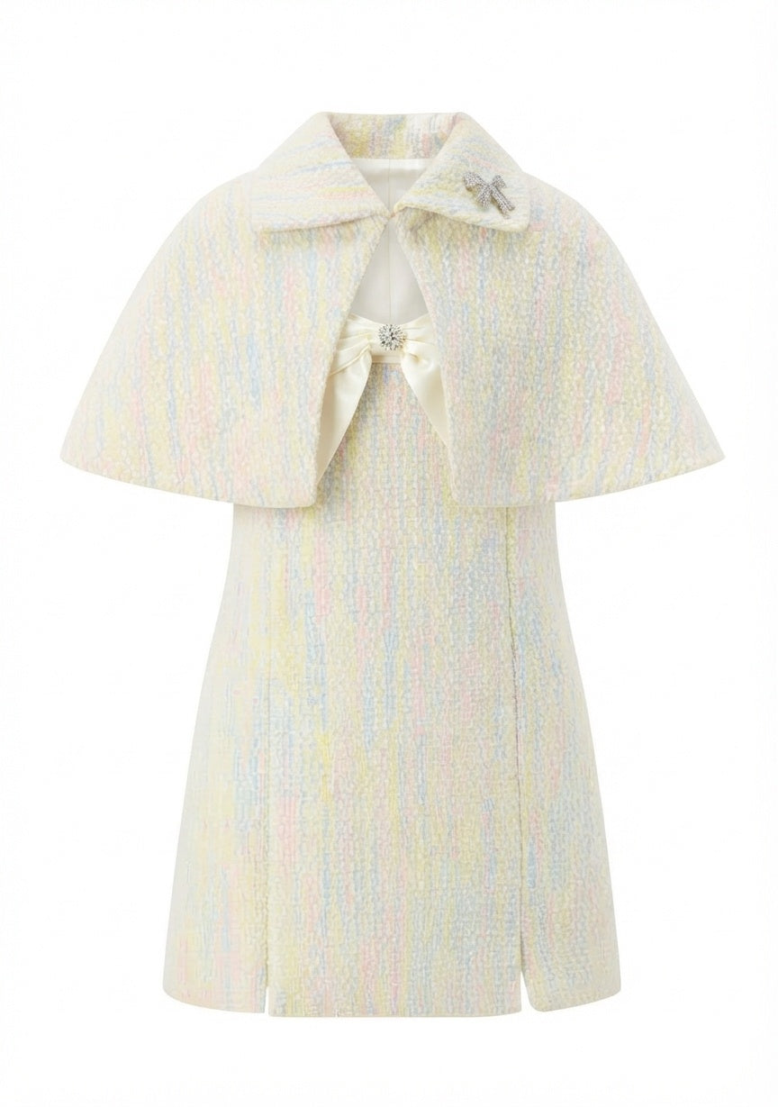 Lilliana Bow Tweed Mini Dress with cape