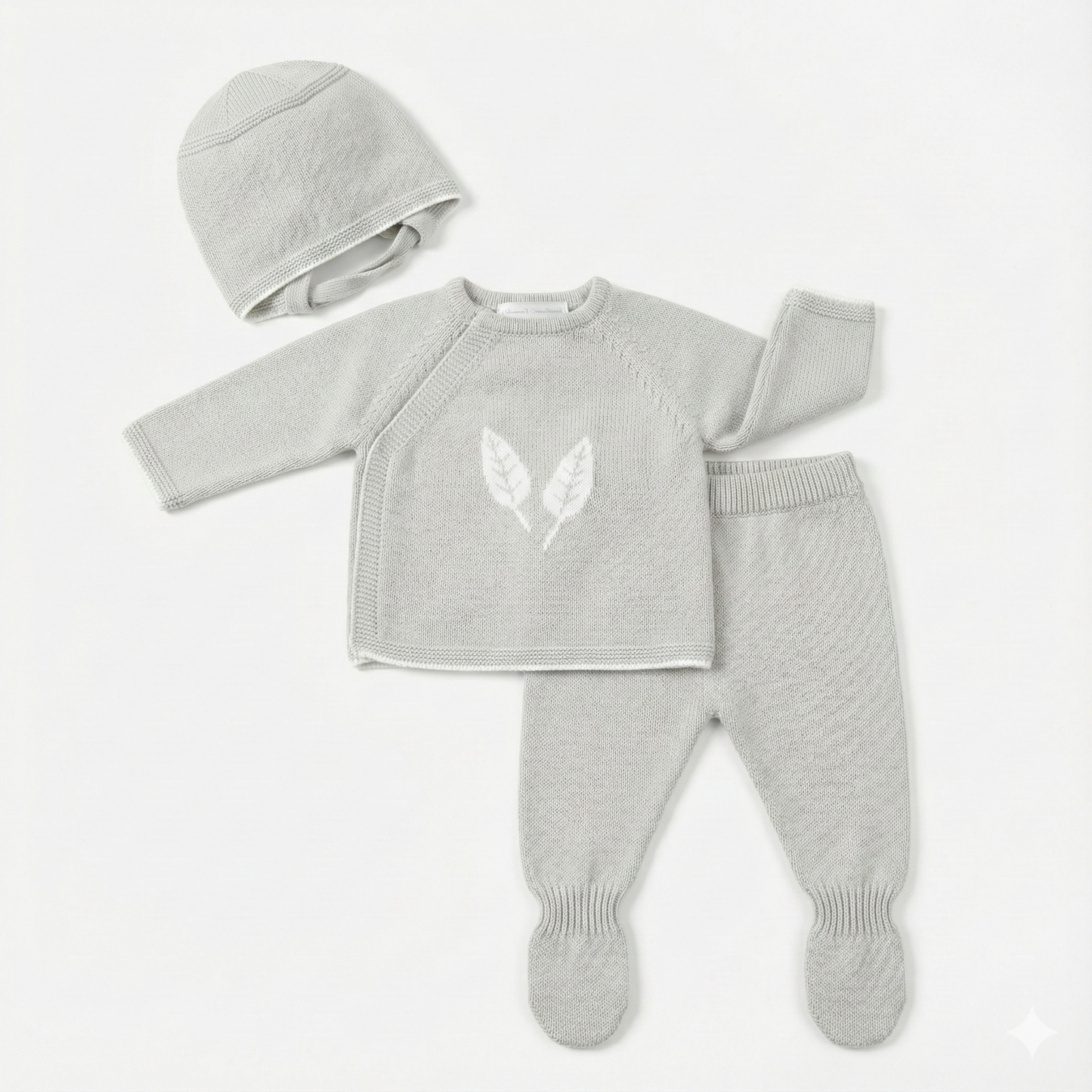 SET SWEATER LEGGINS & BONNET KNIT LEAVES UNISEX004-12287