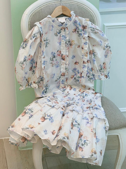 SET T-SHIRT AND SKIRT FLUTTER FLORAL